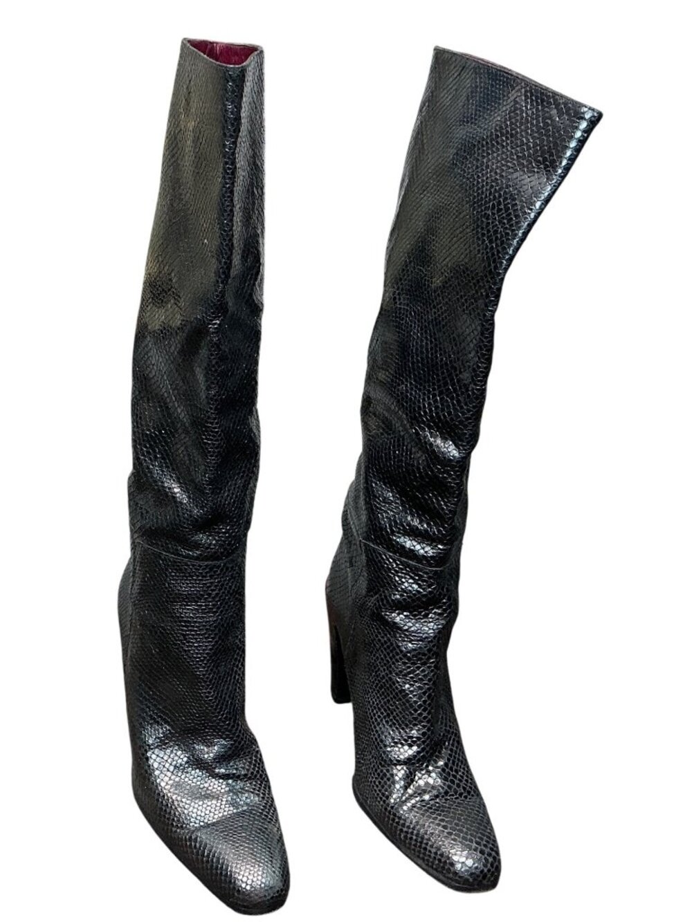 DKNY Black Leather Knee High Boots Pointed Toe Heeled Tall Boots Size 7B